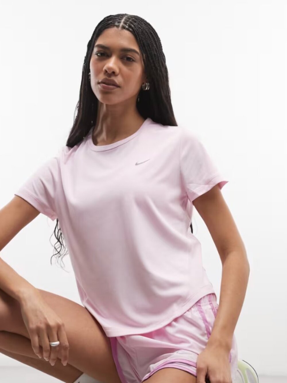 NIKE Tempo Dri-FIt Women's Pale Pink Crewneck Swoosh Tee Short Sleeve Small